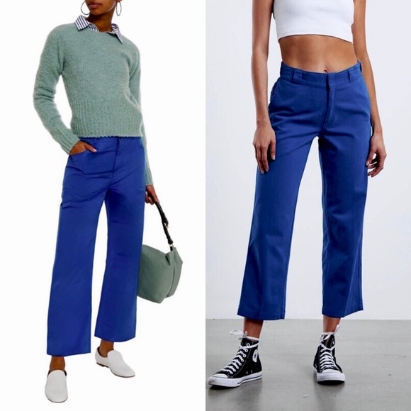 MARNI Cobalt Blue Cotton Back Seam Ankle Cropped Straight Leg Cuffed Trousers 2 - Picture 1 of 5